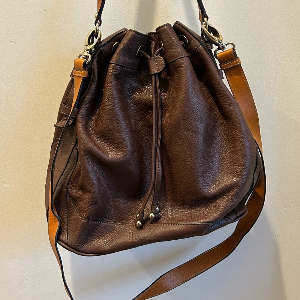 Isaac Mizrahi Live  Brown Leather Drawstring Shoulder Bag